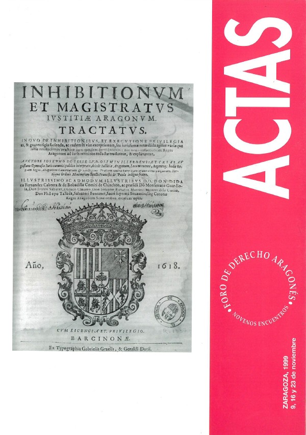 Imagen de portada del libro Actas de los Novenos Encuentros del Foro de Derecho Aragonés