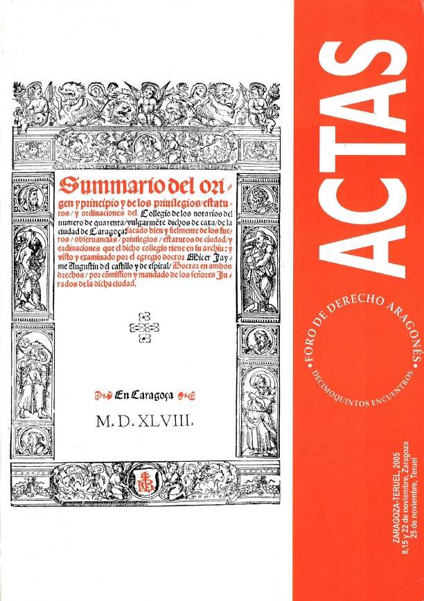 Imagen de portada del libro Actas de los Decimoquintos Encuentros del Foro de Derecho Aragonés