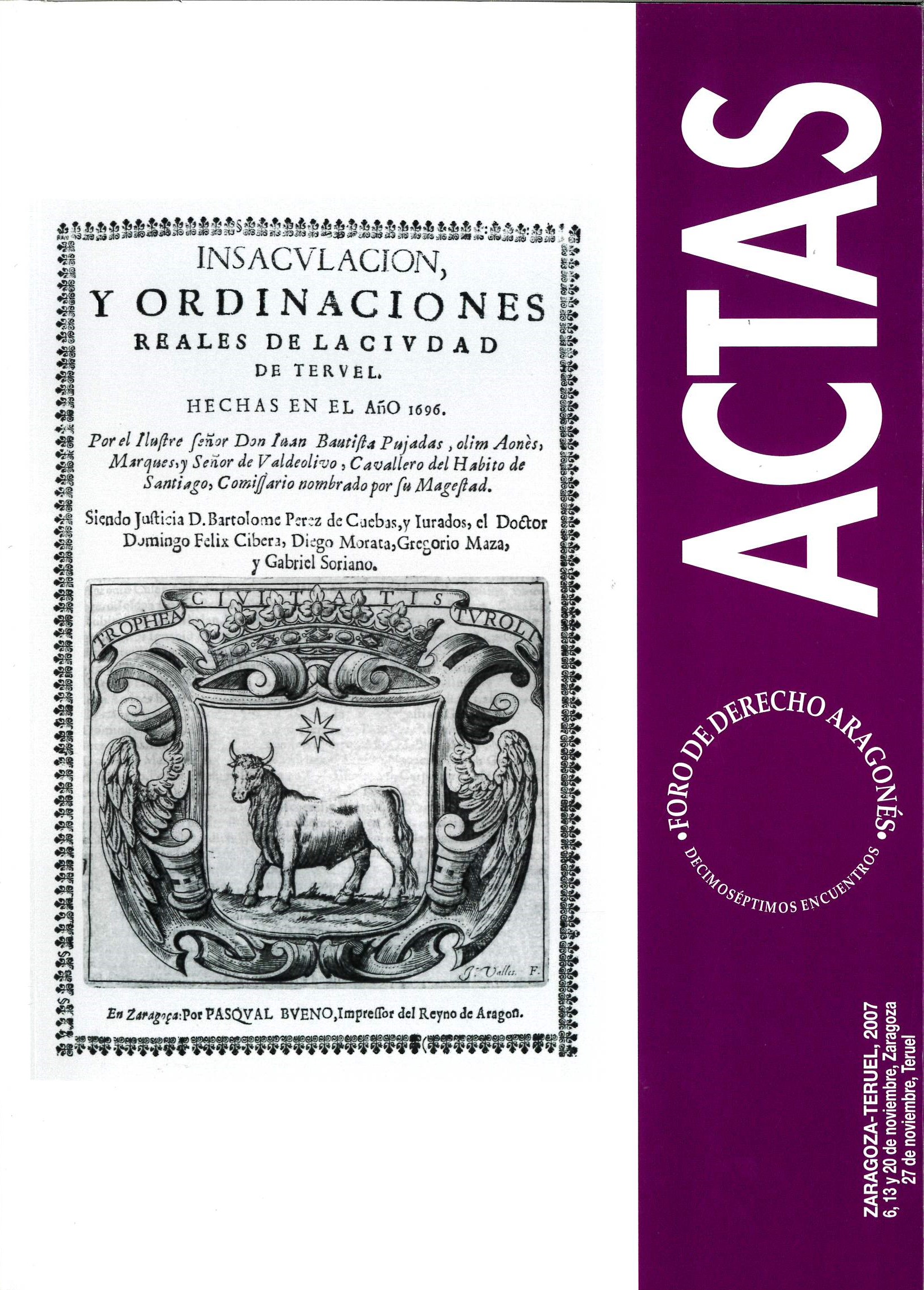 Imagen de portada del libro Actas de los Decimoséptimos Encuentros del Foro de Derecho Aragonés