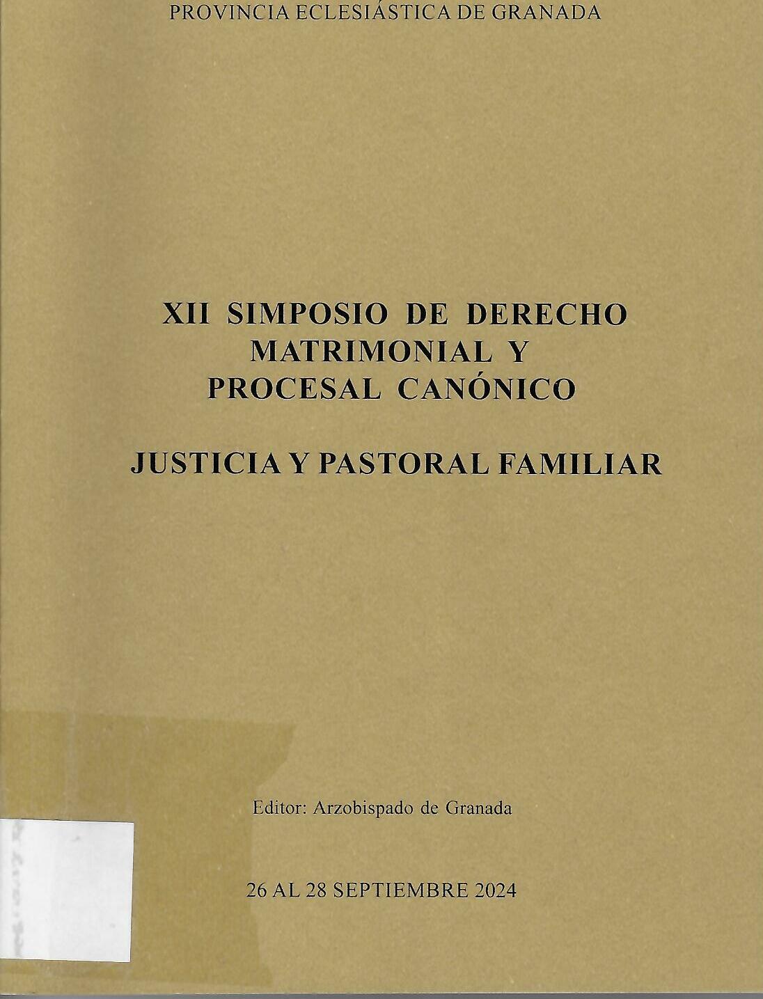 Imagen de portada del libro XII Simposio de derecho matrimonial y procesal canónico