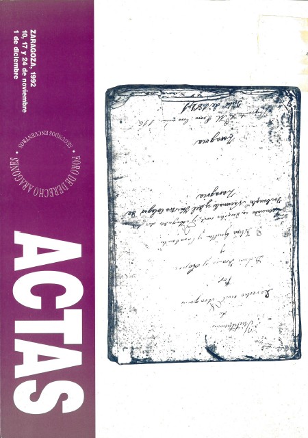 Imagen de portada del libro Actas de los Segundos Encuentros del Foro de Derecho Aragonés : Zaragoza 10, 17 y 24 de noviembre y 1 de diciembre de 1992
