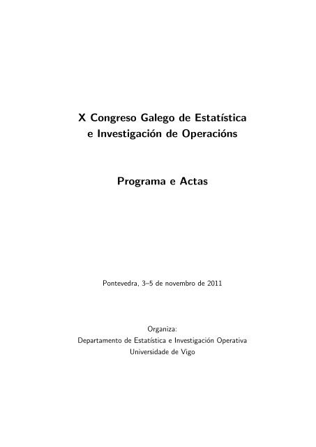 Imagen de portada del libro X Congreso SGAPEIO, Congreso Galego de Estatística e Investigación de Operacións