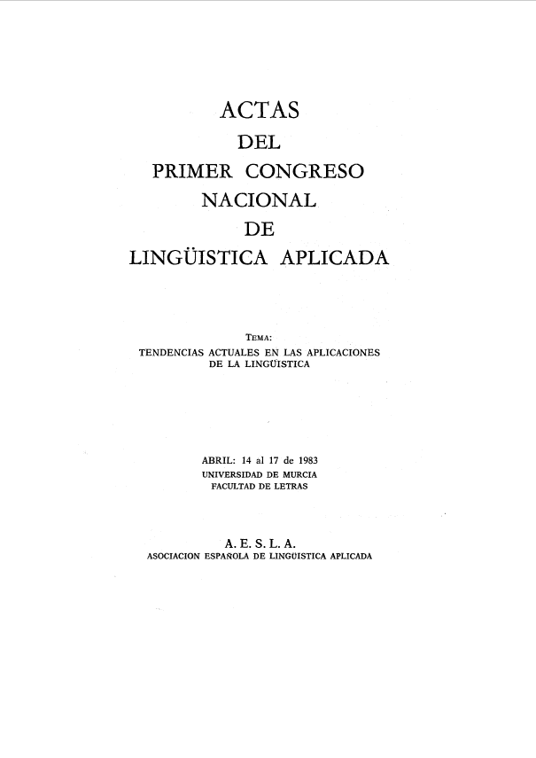 Imagen de portada del libro Actas del primer congreso nacional de lingüística aplicada